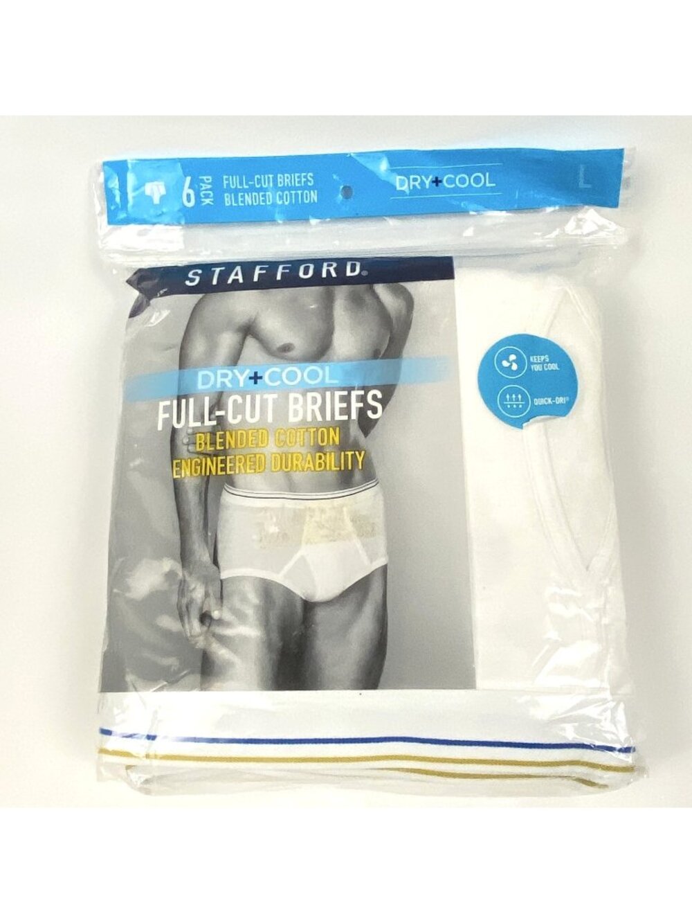 Stafford Briefs Mens L White 6 Pack Full Cut Dry Cool Cotton Blend NEW Unworn
